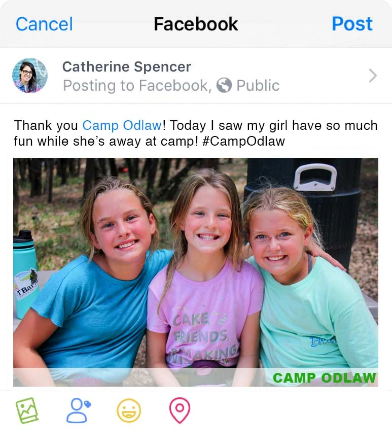 Facebook post of three kids at camp