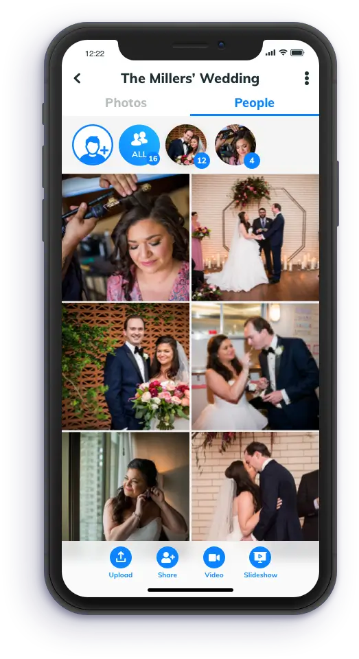 phone displaying a photo library 